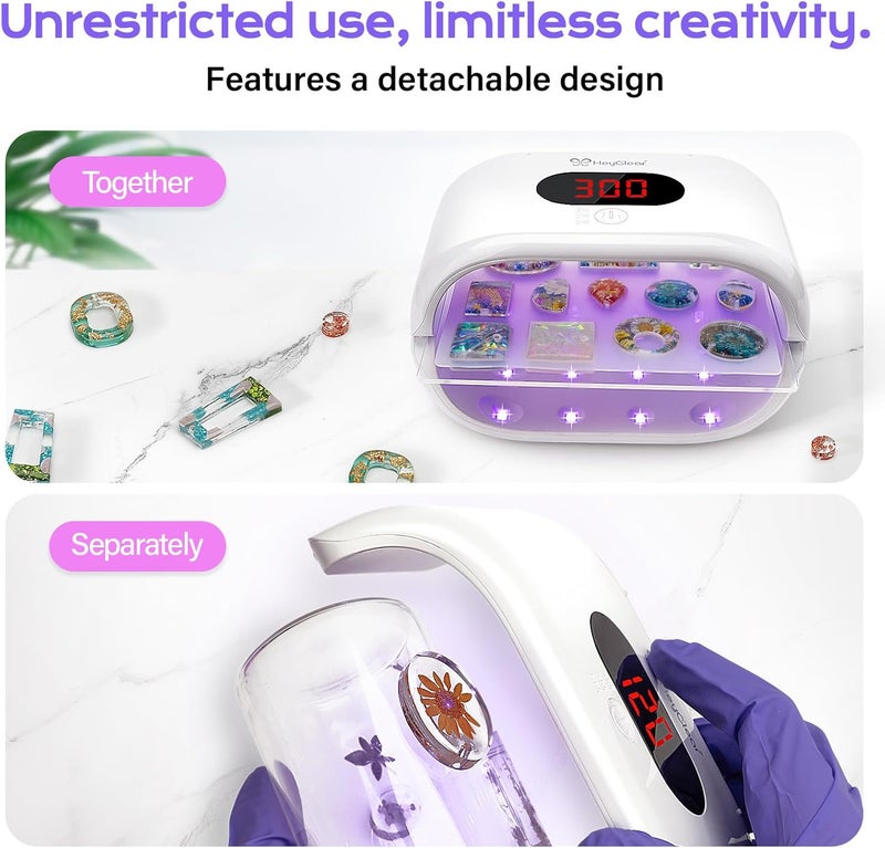HeyClear UV Light for Resin, Large Double-Sided UV Lamp | 2-in-1 Detachable, Resin Fast Curing Machine with 360° Coverage for Resina Molds, DIY Crafts & Decor, Jewelry Making - Image 3